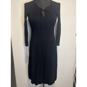 St. John By Marie Gray Knit Sweater Dress Fit N Flare Black Long Sleeve Size 4